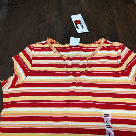 New Tommy Hilfiger Red Multi-Colored Striped Short Sleeve Top Size Girl's Ll 12 - Picture 2 of 2